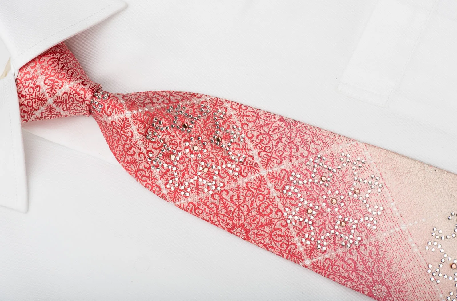 Grand Jour Mens Rhinestone Silk Necktie Arabesk On Pink With Sparkles