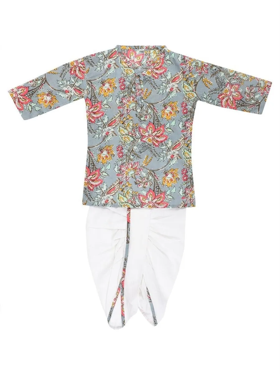 Grey Floral Boys Dhoti Kurta Set