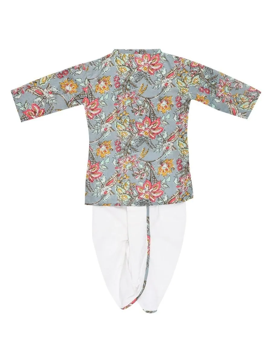 Grey Floral Boys Dhoti Kurta Set