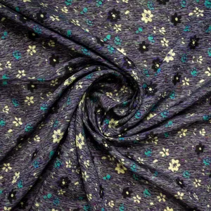 Grey Floral Print Russian Silk Fabric