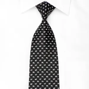 Guy Laroche Men's Crystal Silk Tie Silver Scottie Dogs On Black With Silver Sparkles