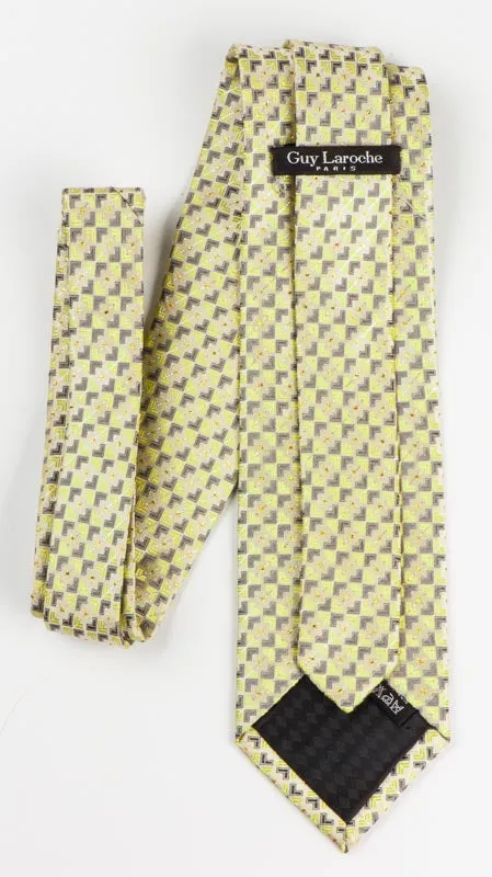Guy Laroche Men's Silk Neck Tie Geometric On Lime Green With Silver Sparkles