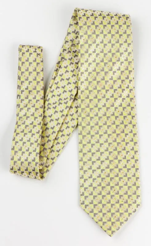 Guy Laroche Men's Silk Neck Tie Geometric On Lime Green With Silver Sparkles