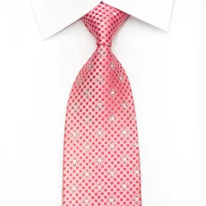 Guy Laroche Men's Silk Necktie Dots On Pink Sparkling With Rhinestones