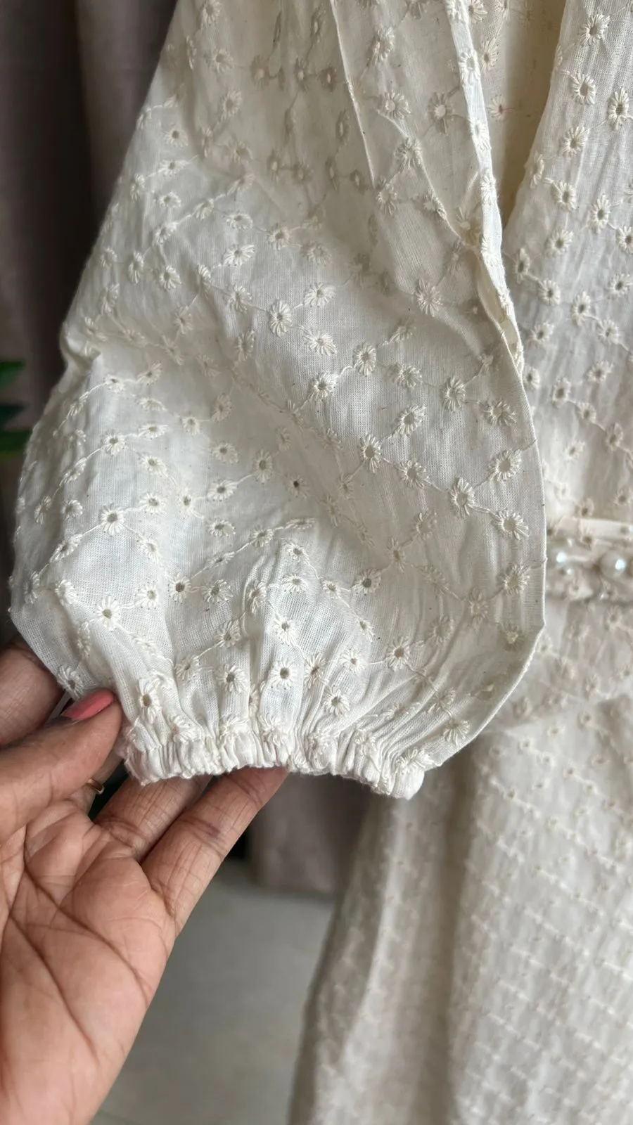 Half white pearl worked coord set