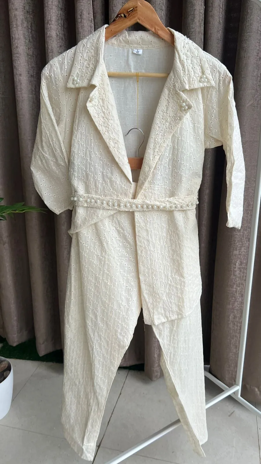 Half white pearl worked coord set