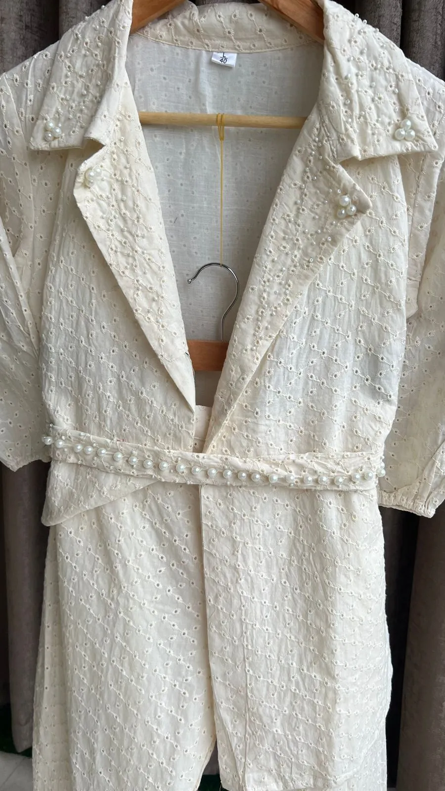 Half white pearl worked coord set