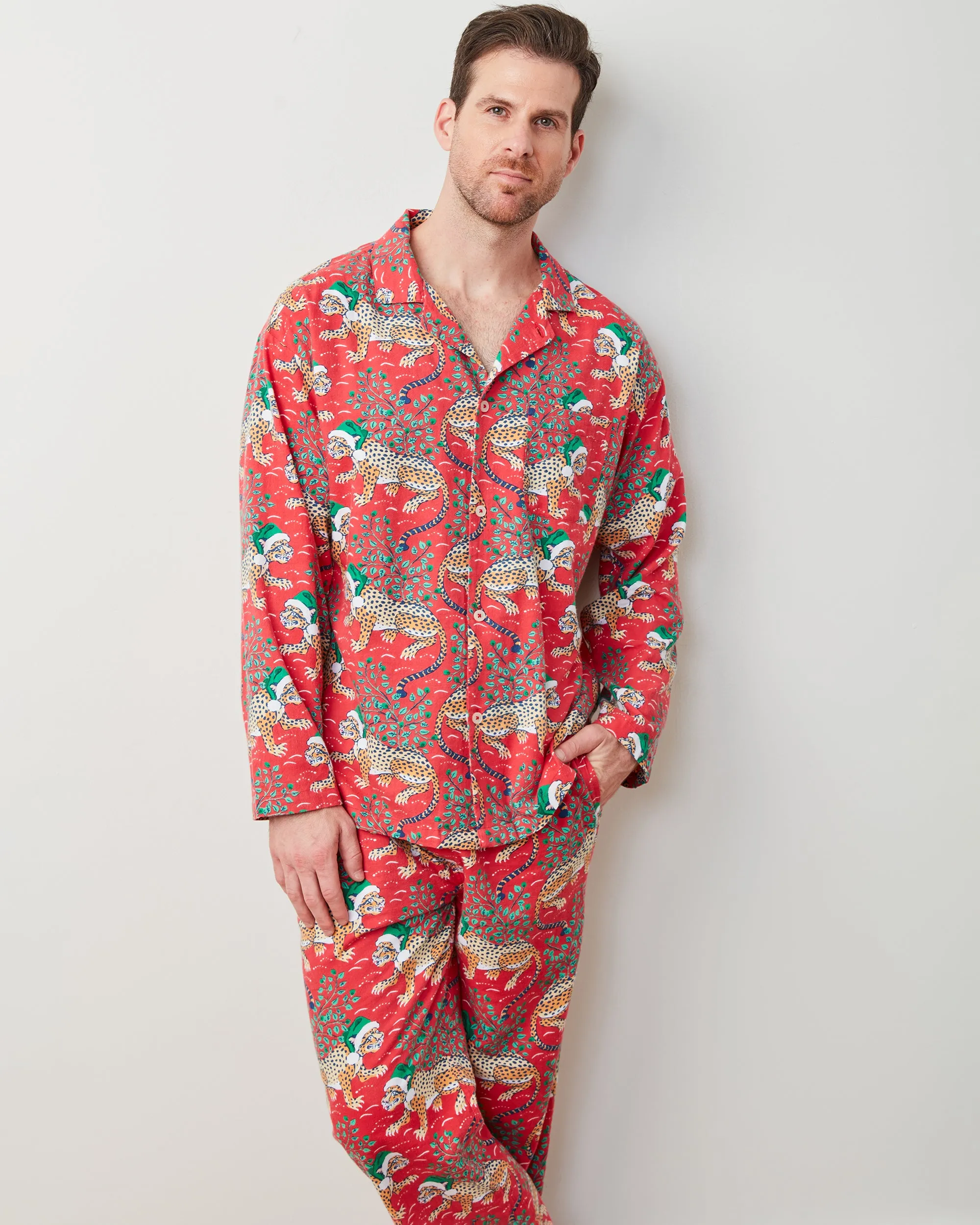 Holly Jolly Bagheera - Men's Flannel Long PJ Set - Ruby