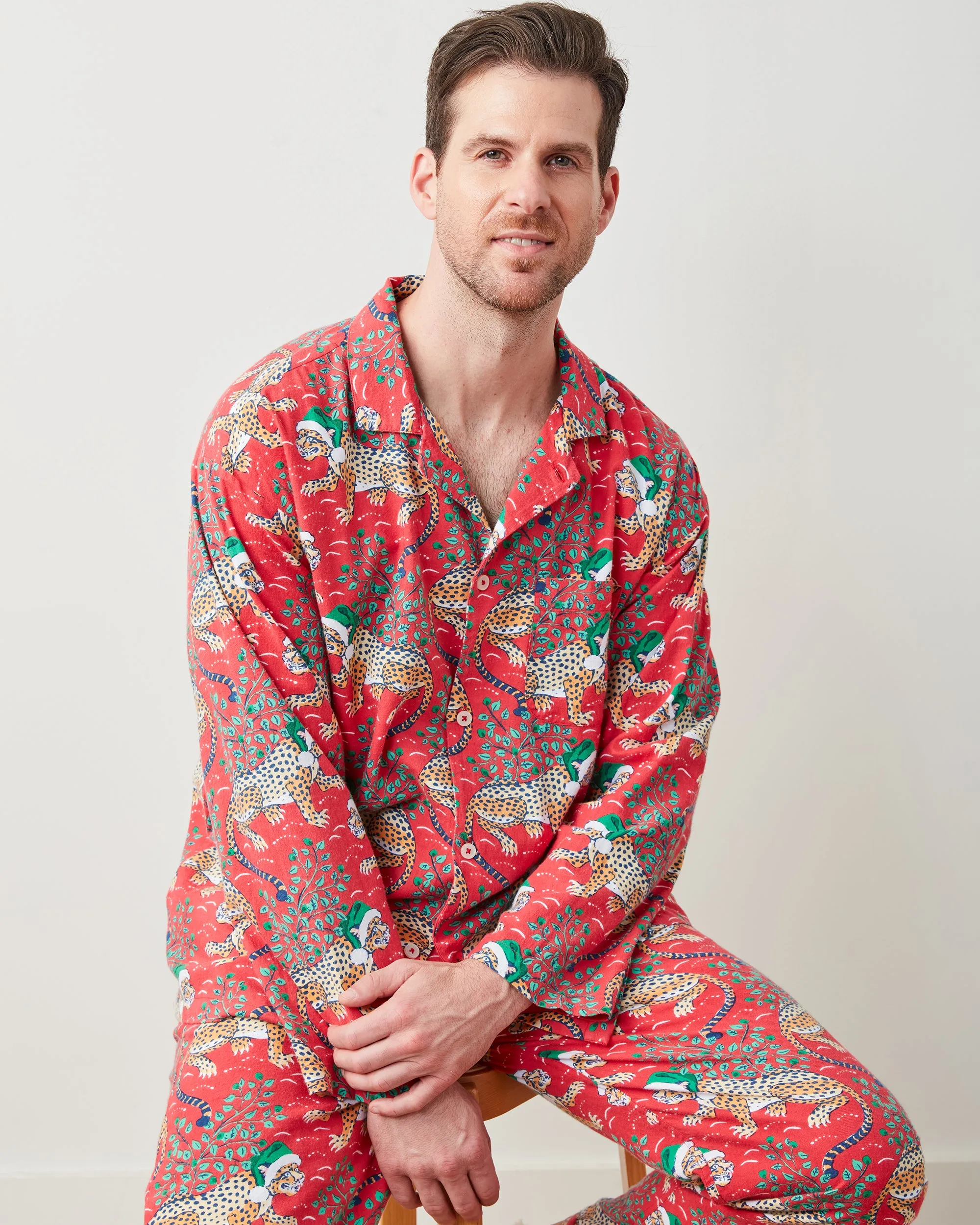 Holly Jolly Bagheera - Men's Flannel Long PJ Set - Ruby