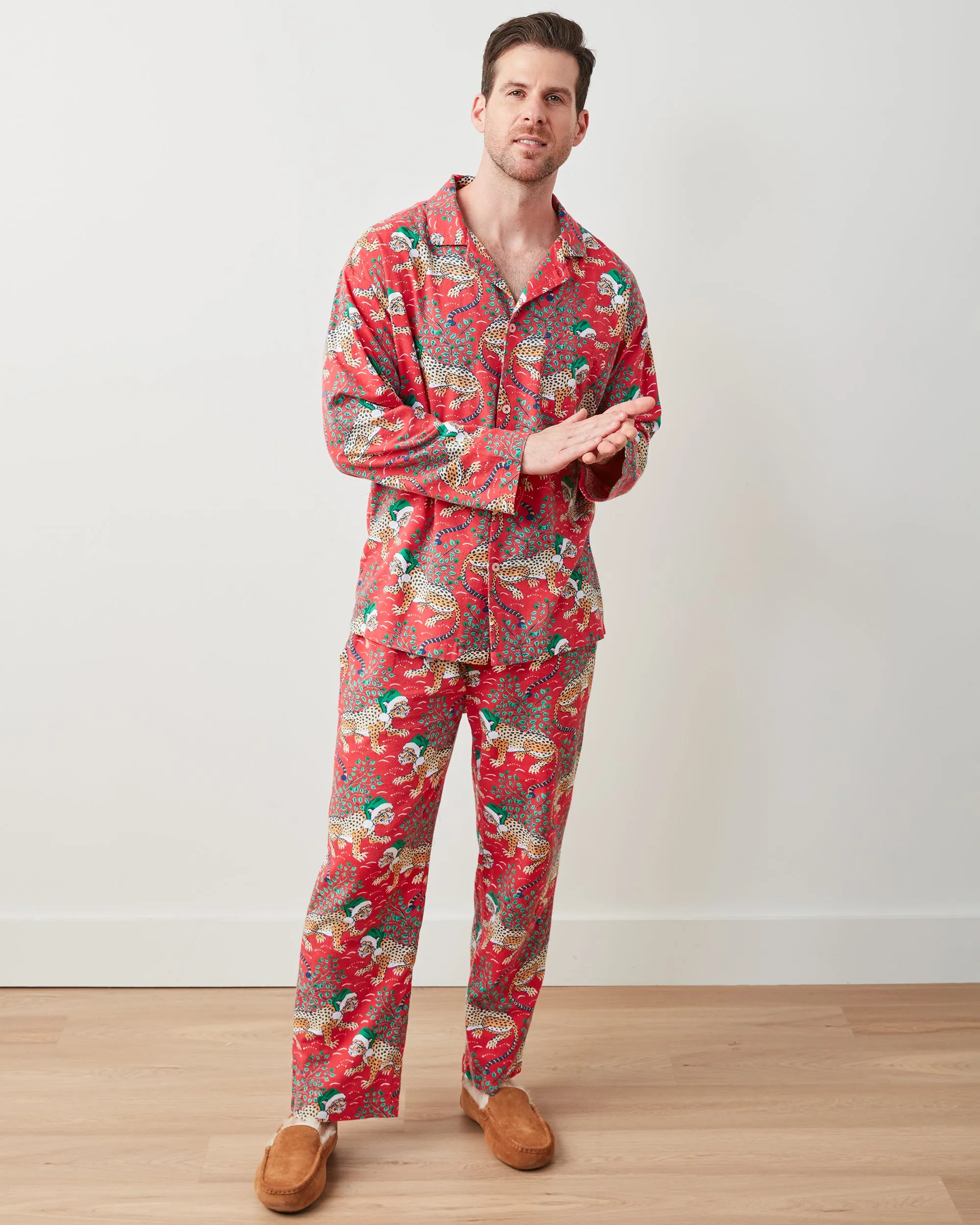 Holly Jolly Bagheera - Men's Flannel Long PJ Set - Ruby