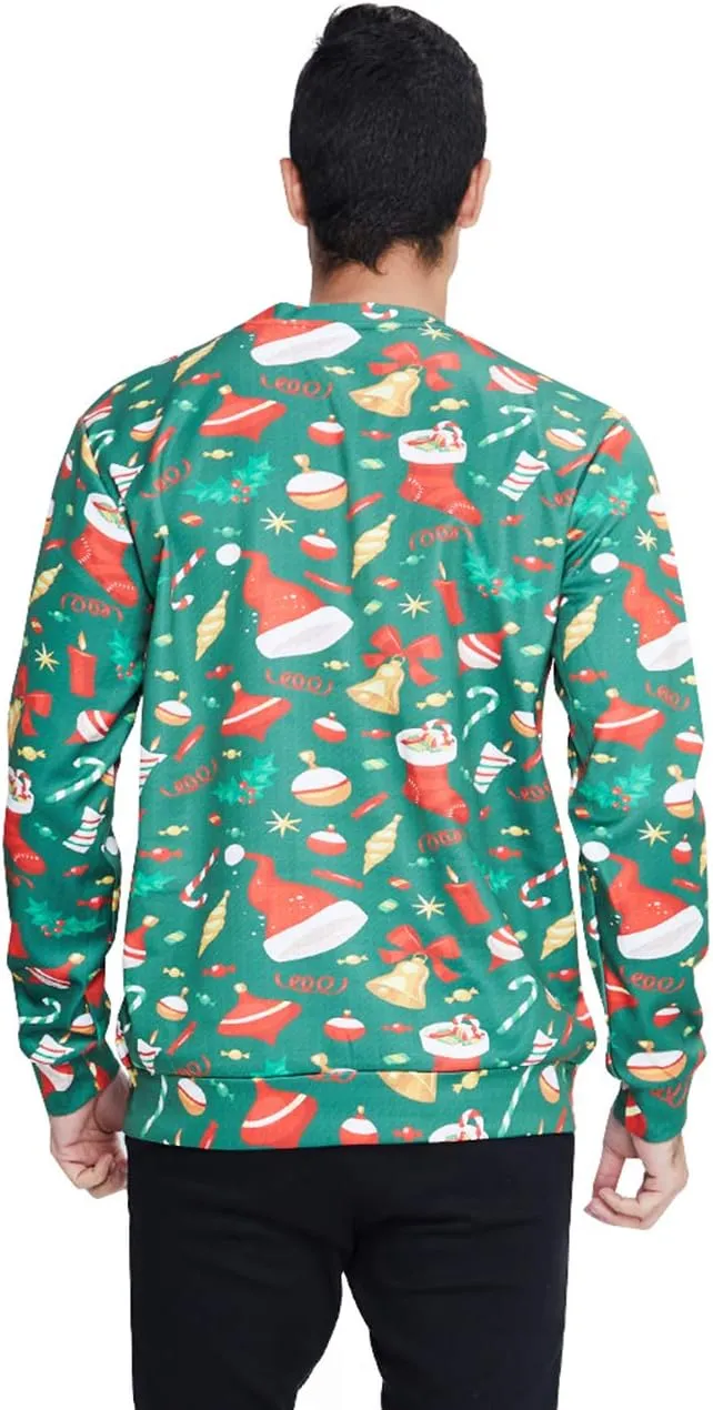 Idgreatim Unisex Ugly Christmas Crewneck Sweatshirt Novelty 3D Graphic Long Sleeve Sweater Shirt