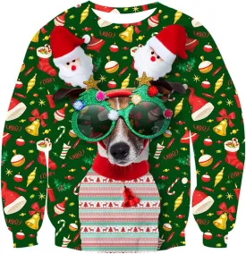 Idgreatim Unisex Ugly Christmas Crewneck Sweatshirt Novelty 3D Graphic Long Sleeve Sweater Shirt