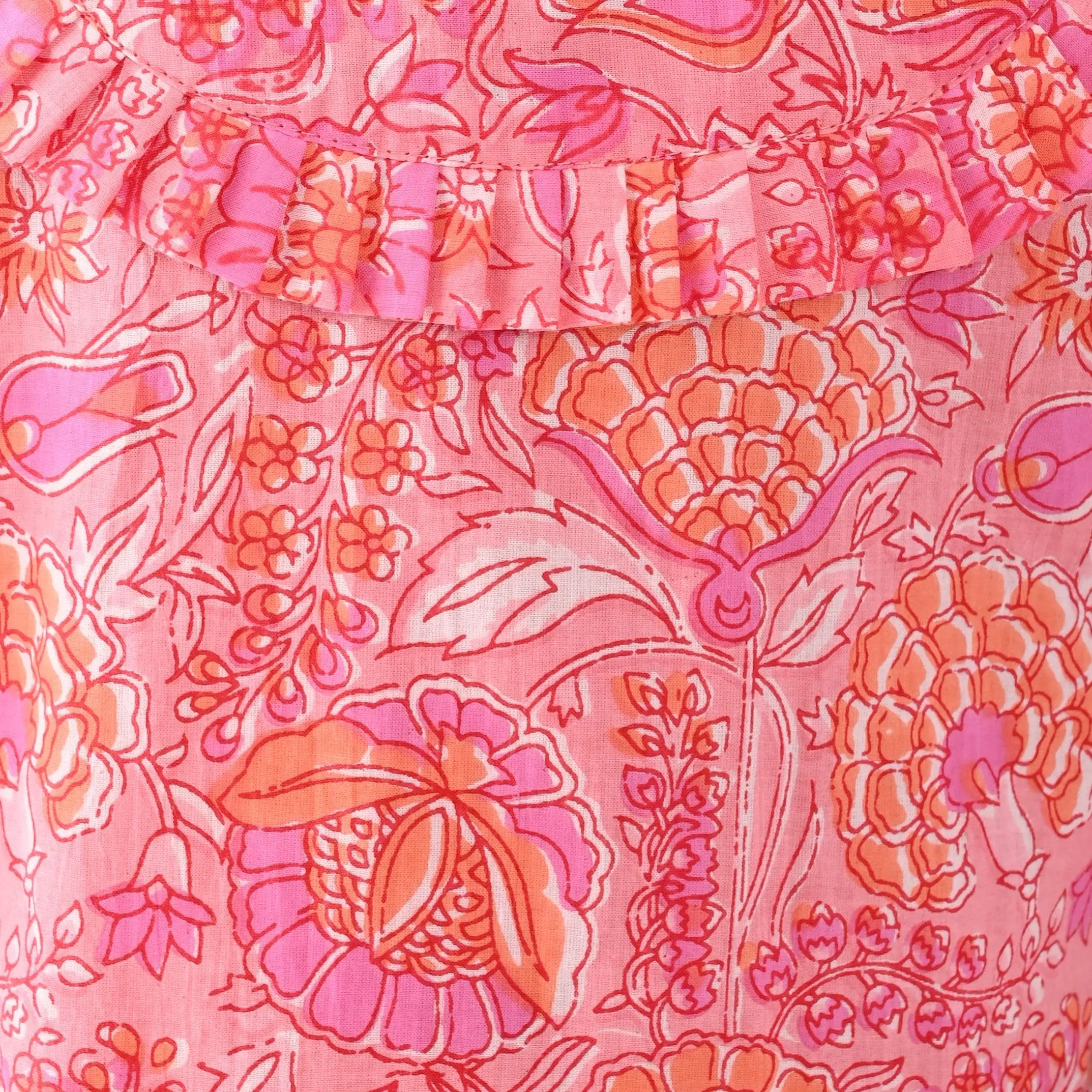 Ikeda Designs Cotton Floral Kurta set - Peach