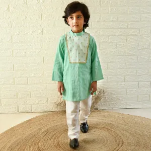 Ikeda Designs Full Sleeves Kurta with Banrasi Yoke with Pyjama -  Sea Green