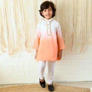 Ikeda Designs Full Sleeves Ombre Kurta with Pyjama -  White and Peach