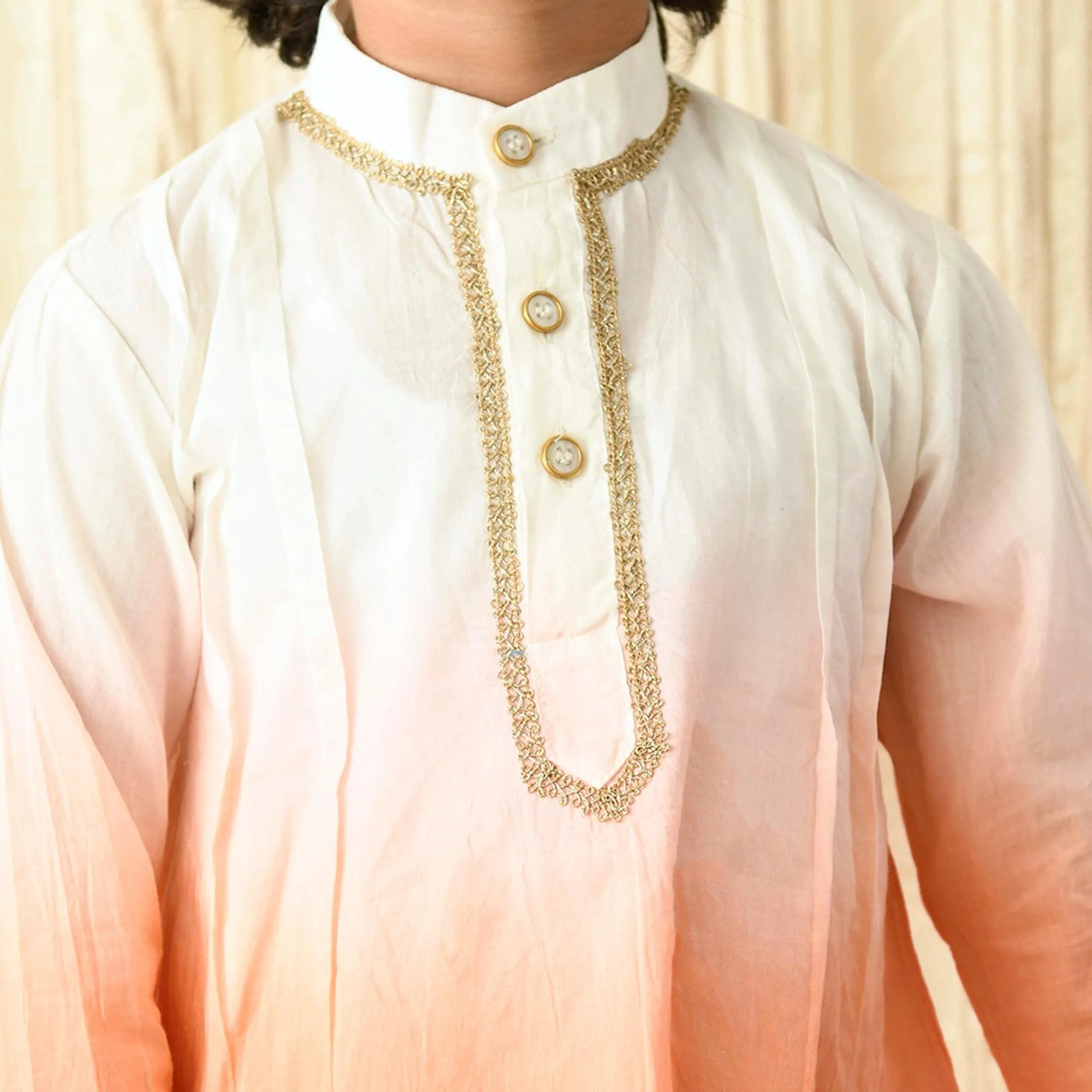 Ikeda Designs Full Sleeves Ombre Kurta with Pyjama -  White and Peach