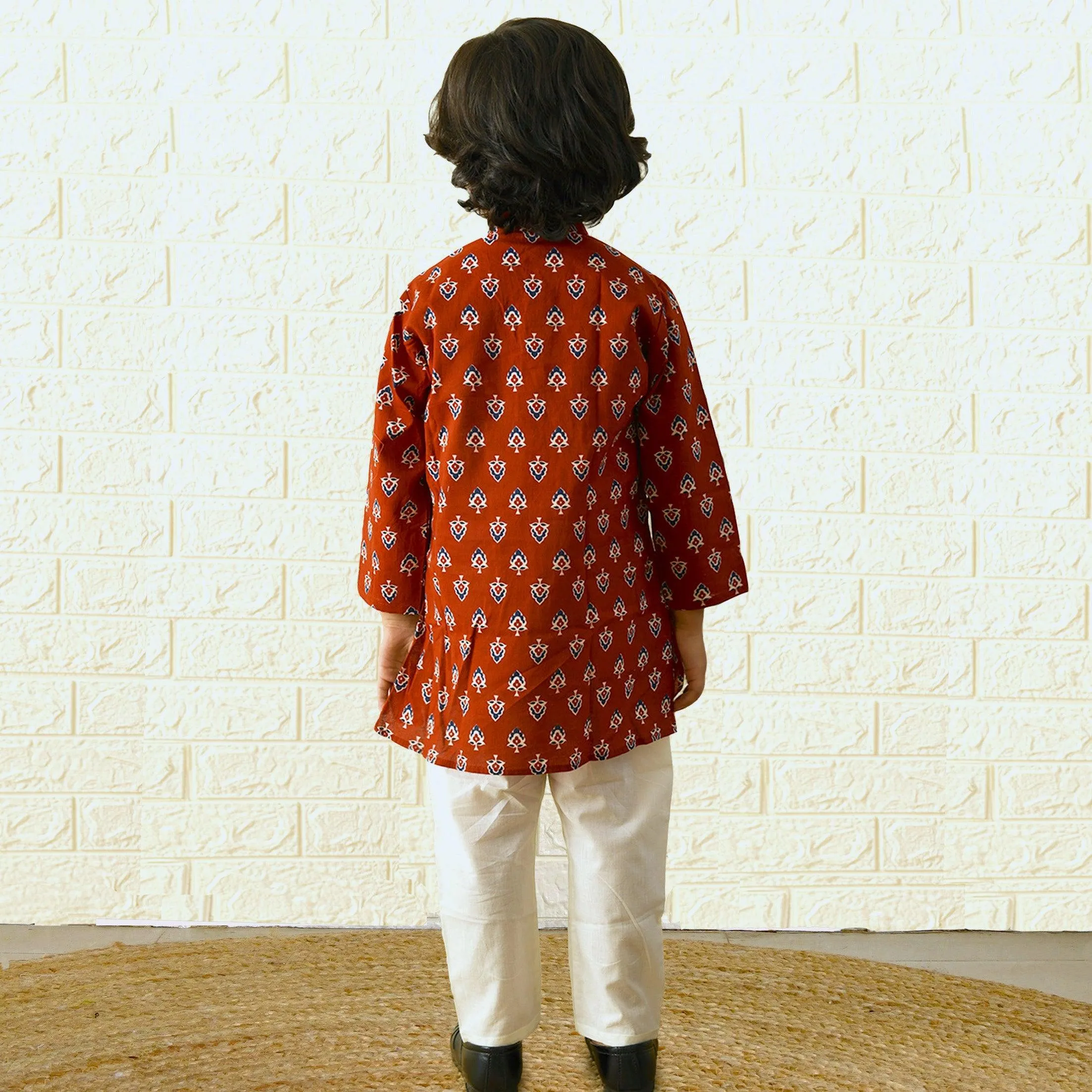 Ikeda Designs Full Sleeves Red Buti Block printed Kurta with Pyjama -  Bagru Red