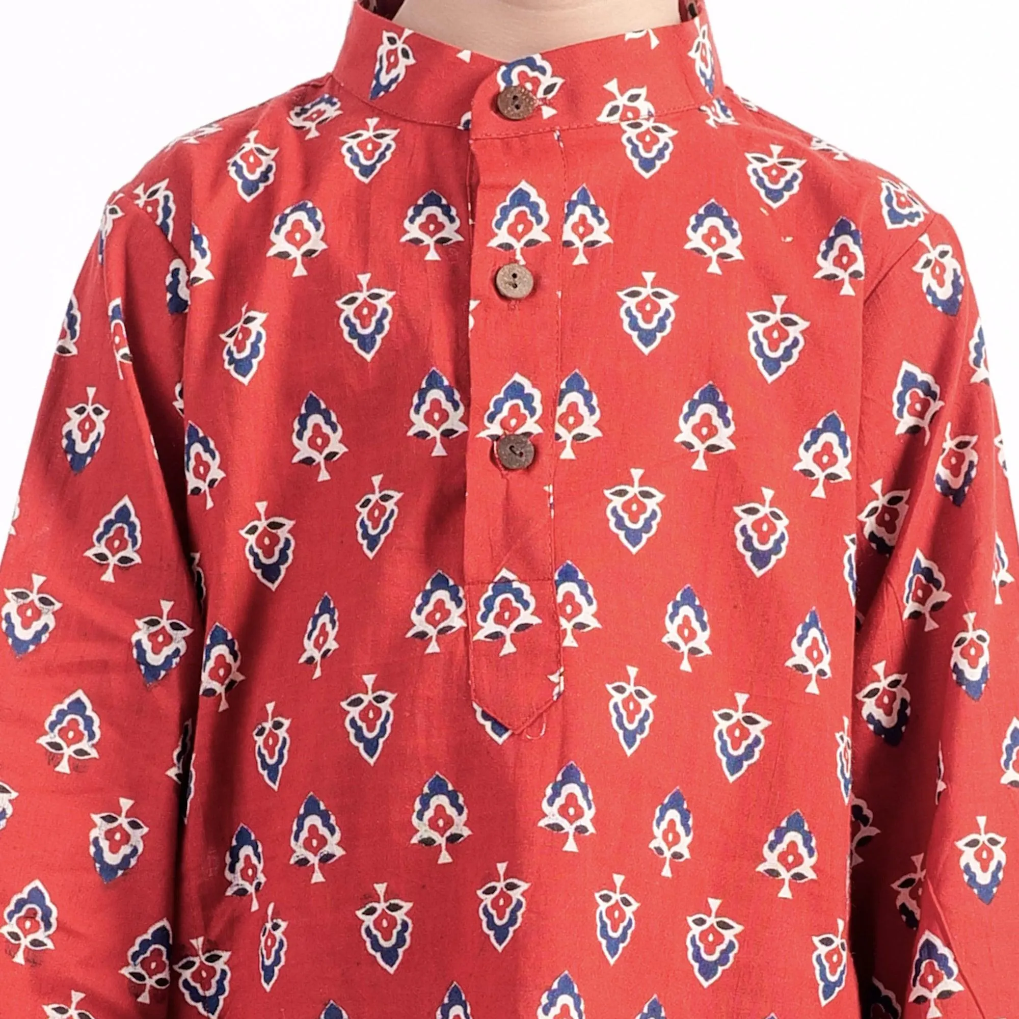 Ikeda Designs Full Sleeves Red Buti Block printed Kurta with Pyjama -  Bagru Red