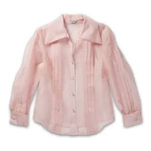 J. Peterman Women's Sheer Silk Oversized Collar Blouse in Pink