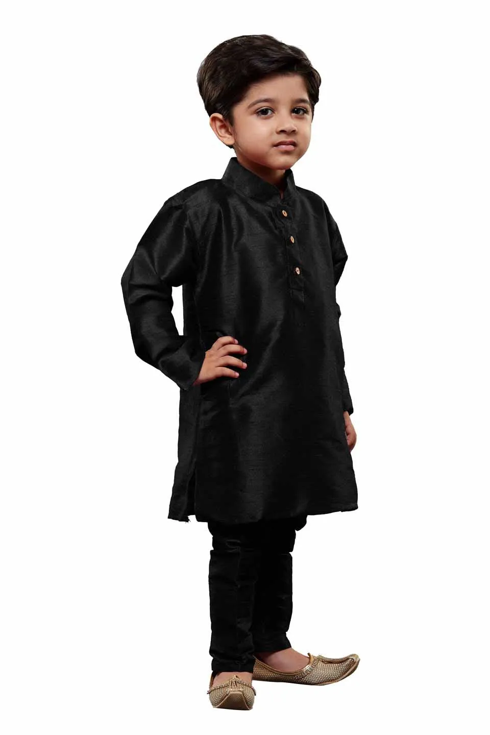 Jashvi Boys Black Silk Kurta with Pajama Set