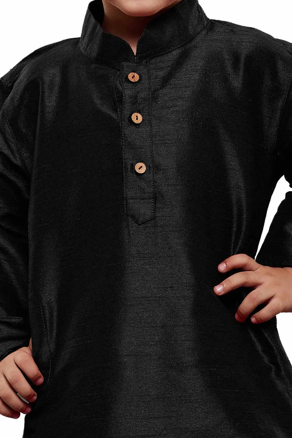 Jashvi Boys Black Silk Kurta with Pajama Set