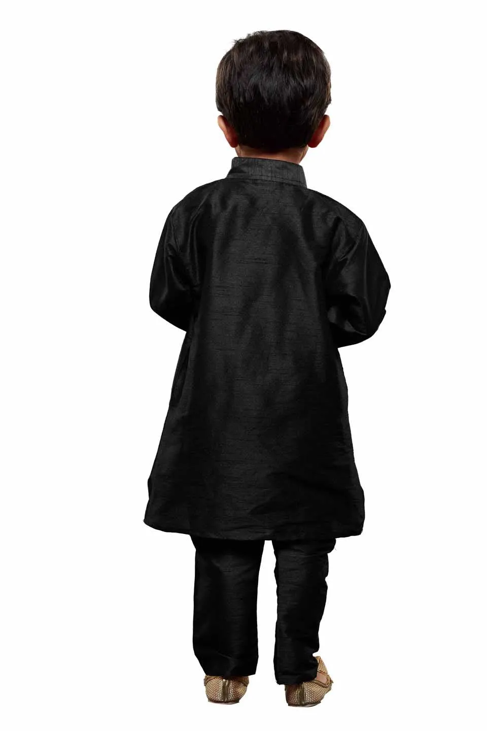 Jashvi Boys Black Silk Kurta with Pajama Set