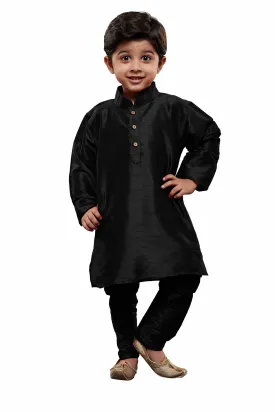 Jashvi Boys Black Silk Kurta with Pajama Set