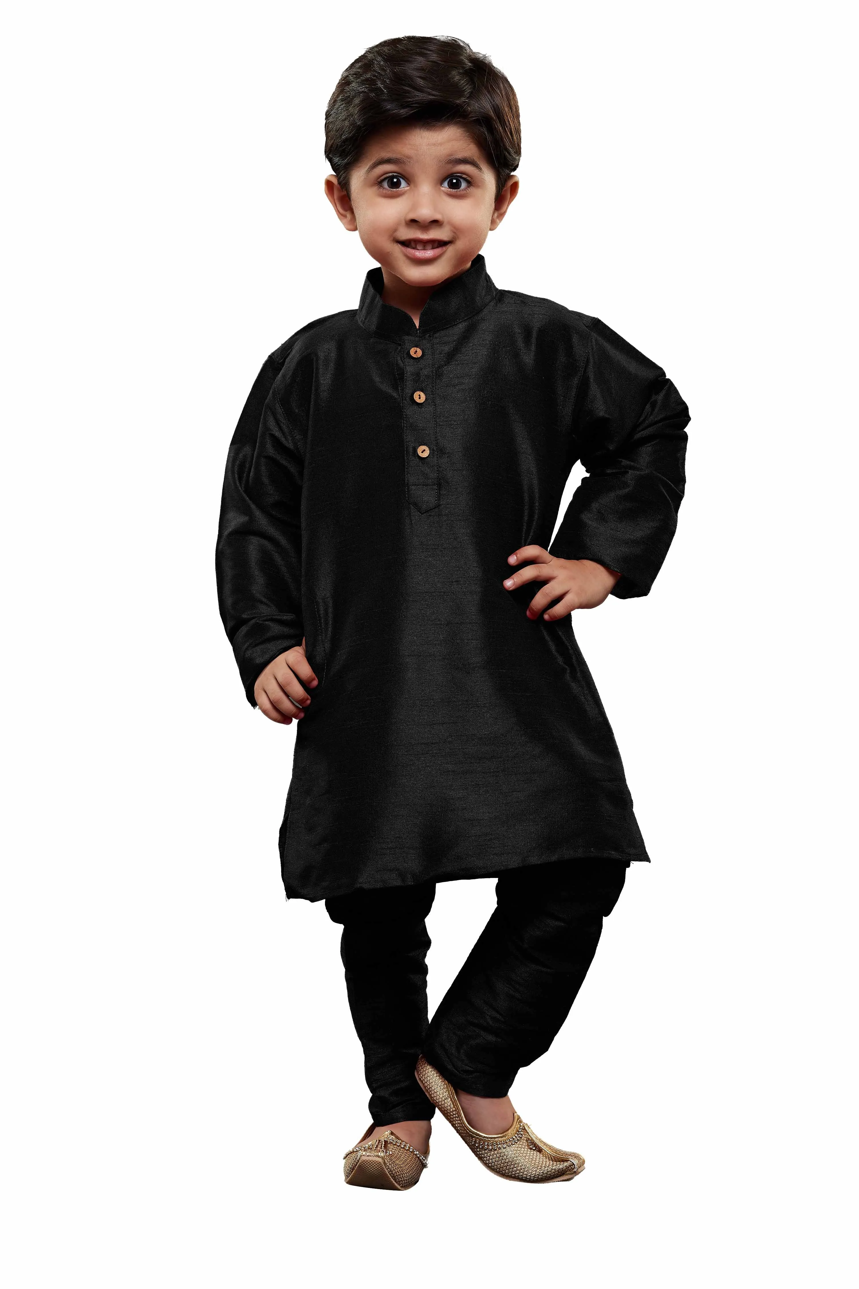 Jashvi Boys Black Silk Kurta with Pajama Set