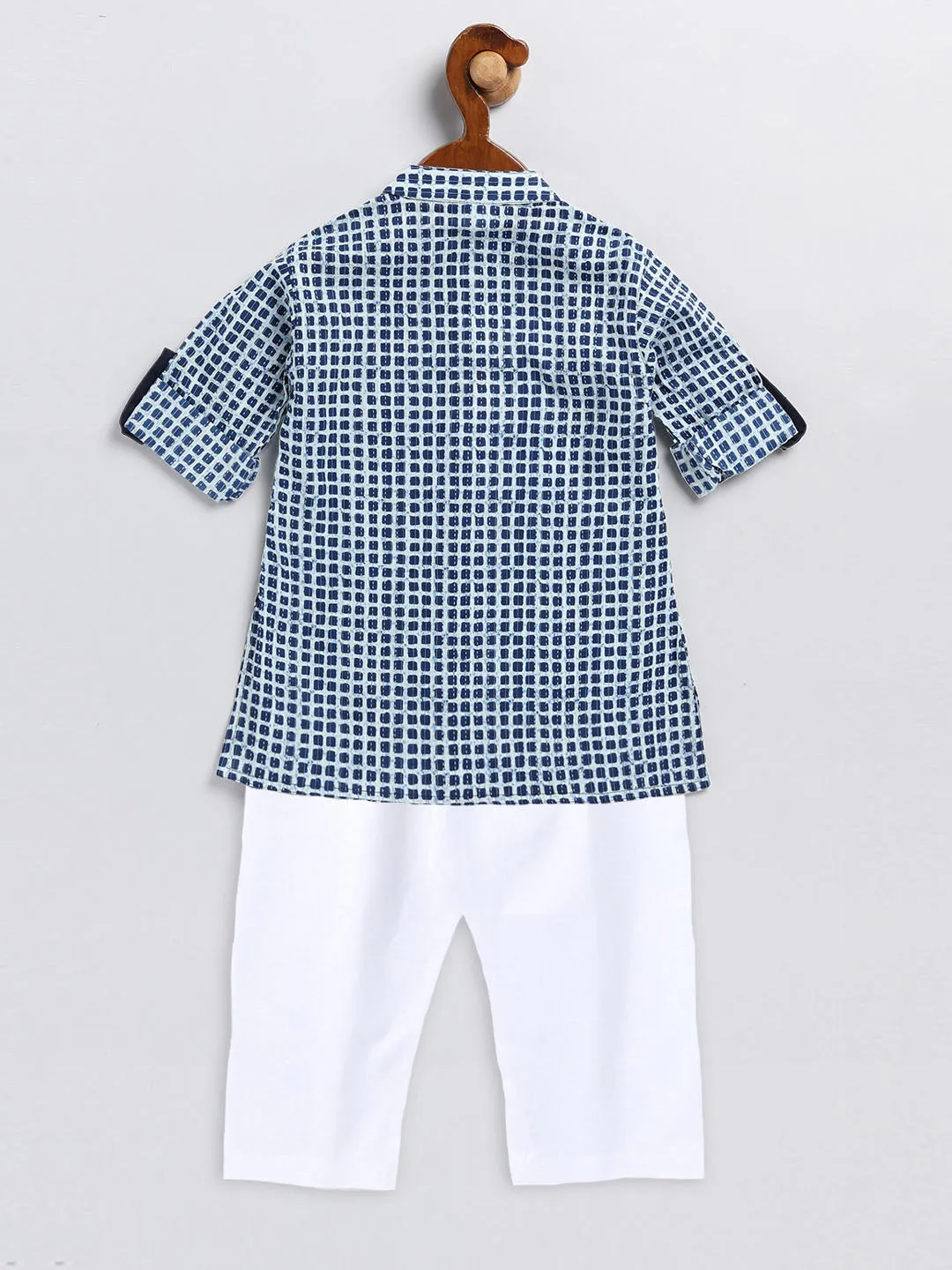 Jashvi SISHU Boy's Blue and White Printed Cotton Kurta Pyjama Set