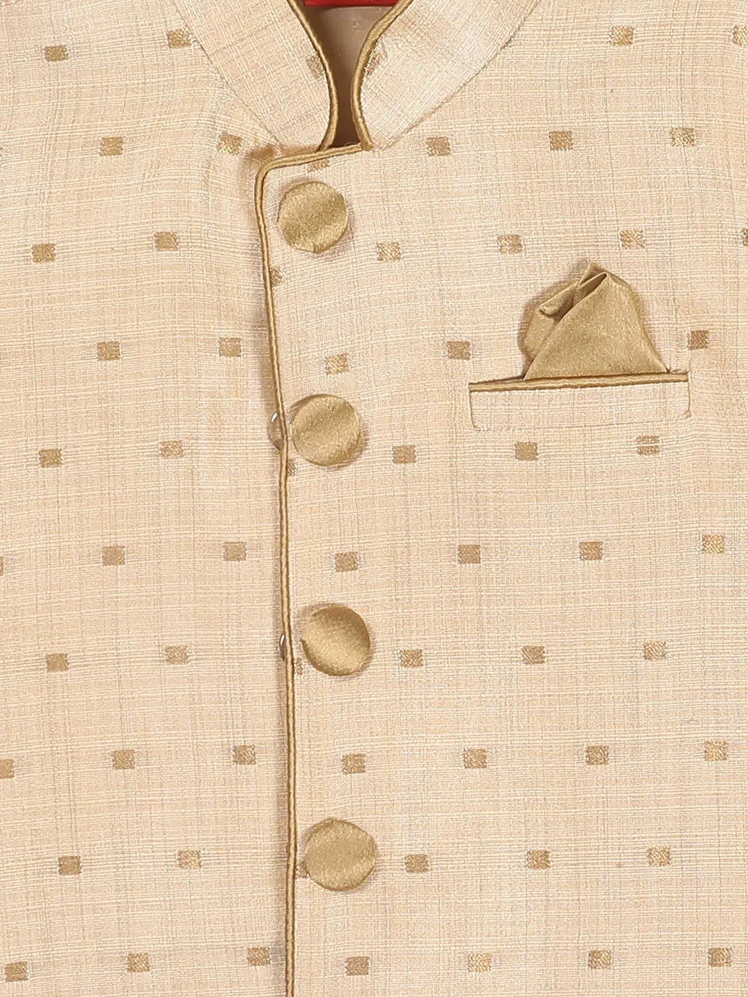 Jashvi SISHU Boy's Rose Gold Kurta And Pajama With Gold Jacket
