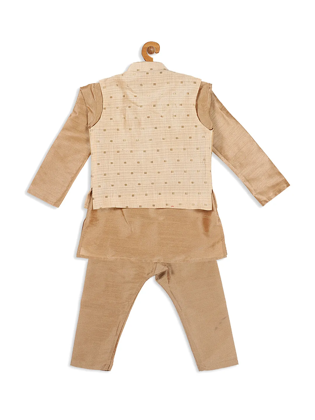 Jashvi SISHU Boy's Rose Gold Kurta And Pajama With Gold Jacket