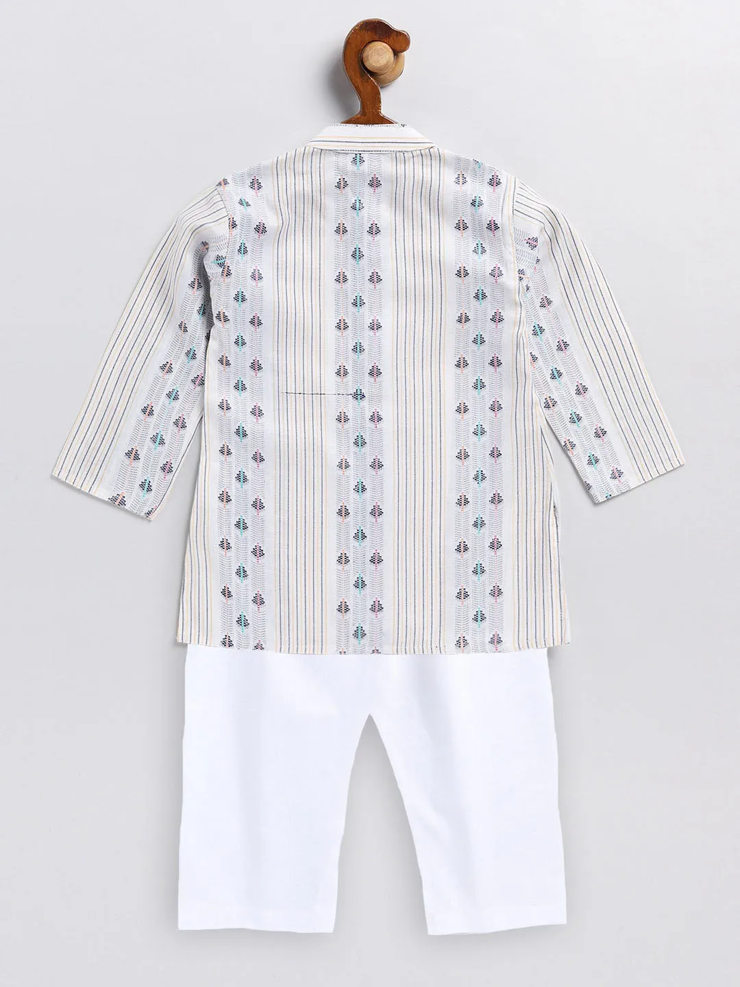 Jashvi SISHU Boy's White Woven Design Cotton Kurta Pyjama Set