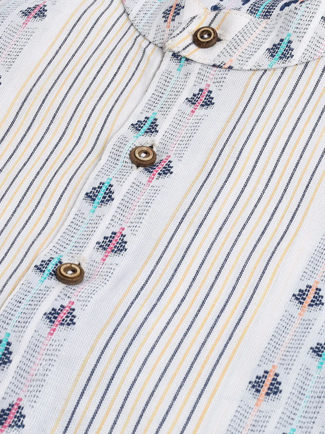Jashvi SISHU Boy's White Woven Design Cotton Kurta Pyjama Set