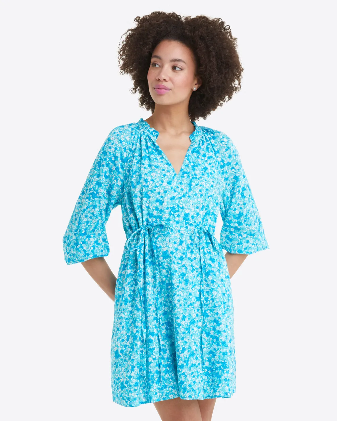 Kellie Babydoll Dress in Blue Aster Floral