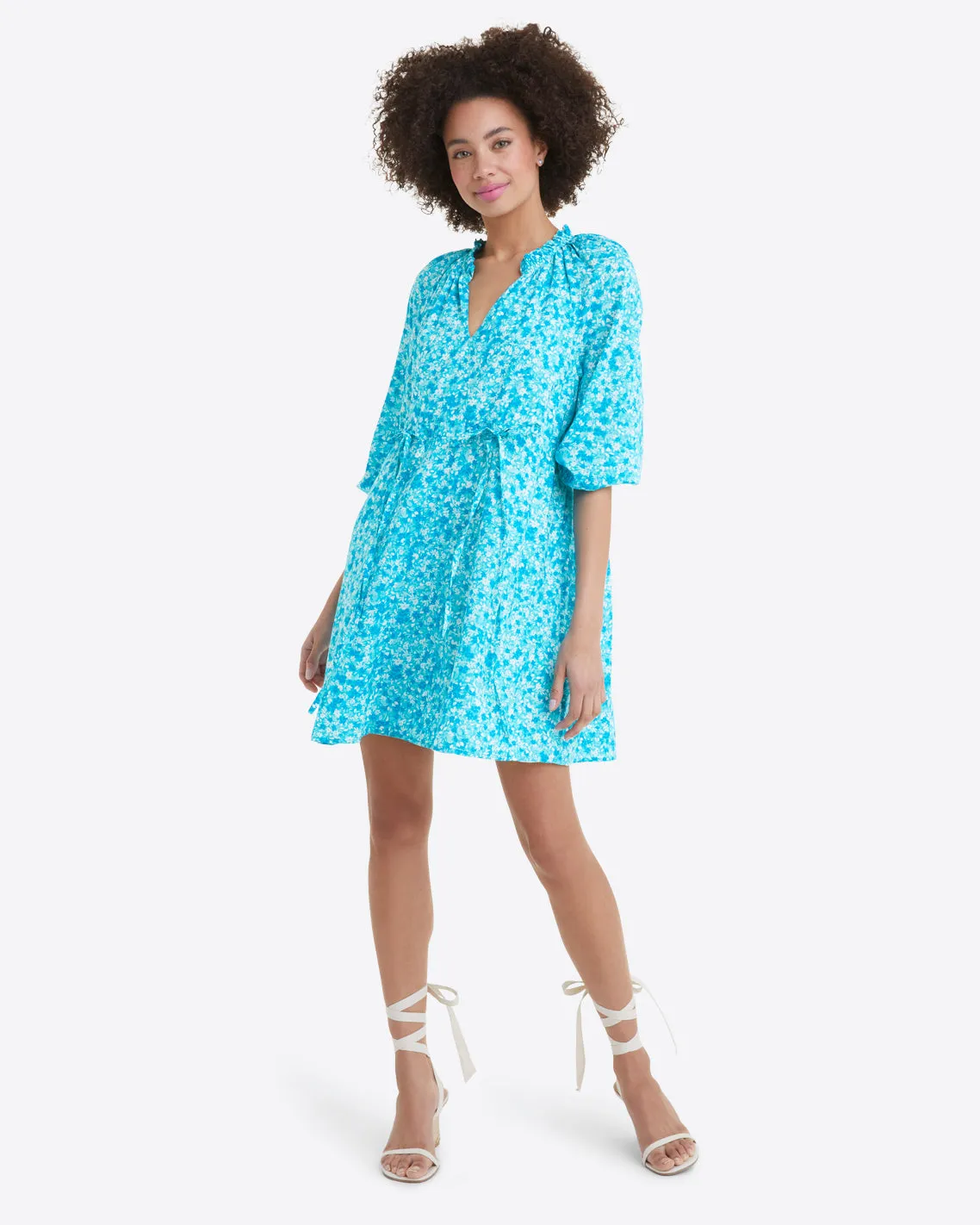 Kellie Babydoll Dress in Blue Aster Floral