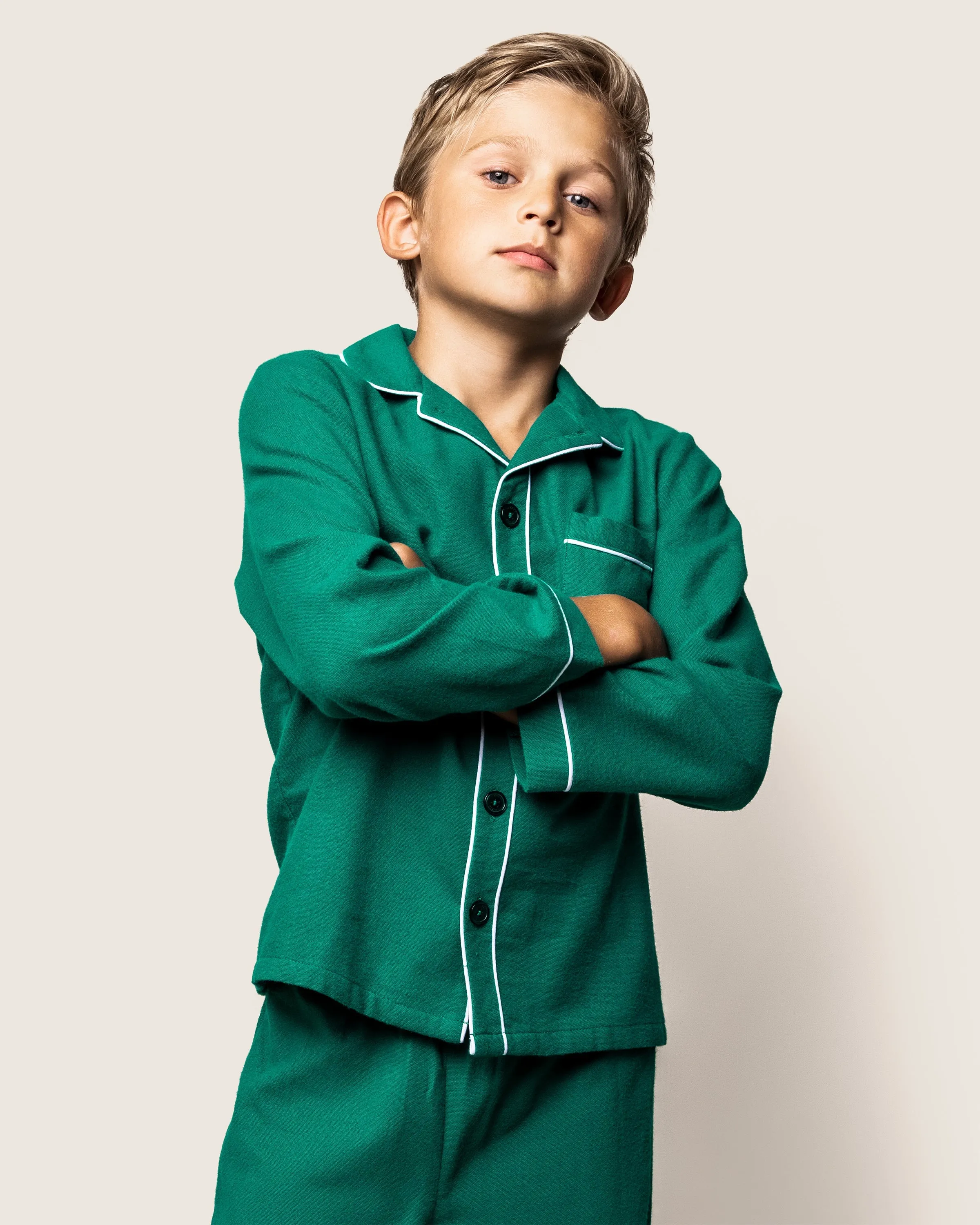 Kid's Flannel Pajama Set in Forest Green