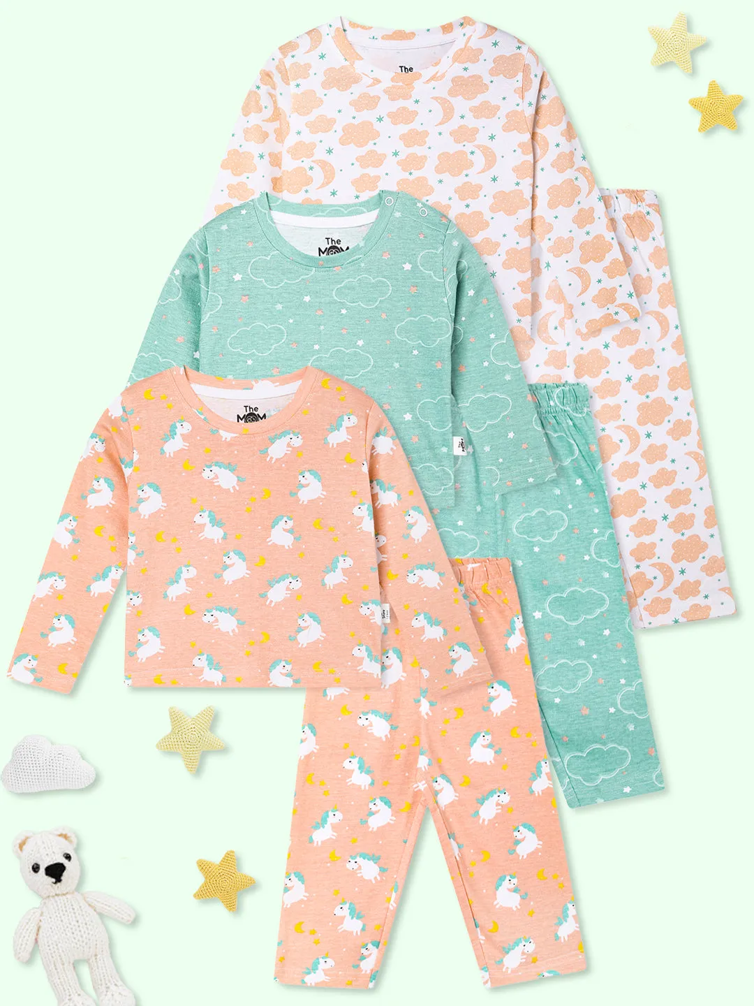 Kids Pajama Set Combo of 3-Dreamy Unicorn, Sweet Dreams & On Cloud Mine