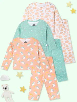 Kids Pajama Set Combo of 3-Dreamy Unicorn, Sweet Dreams & On Cloud Mine