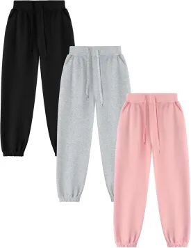 Kissonic 3 Pack Boys Girls Sweatpants Active Joggers Kids Elastic Waist Athletic Jogger Pants with Pockets Drawstring