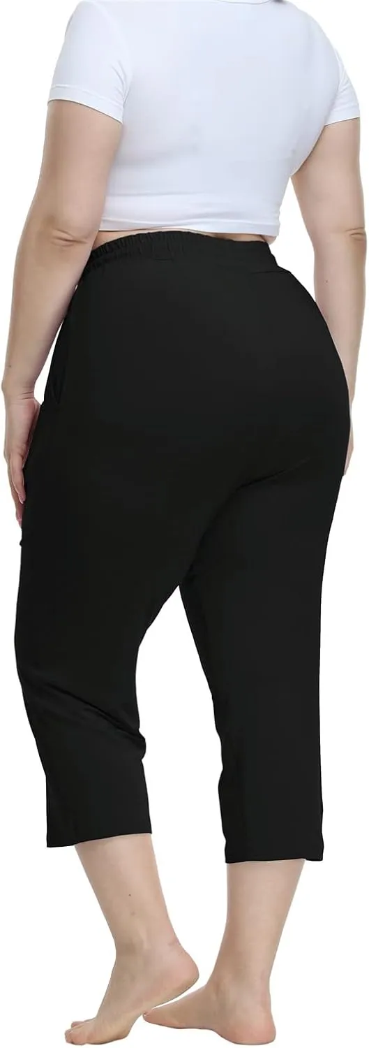 Kotii Women's Plus Size Capri Pants Summer Yoga Crop Sweatpants