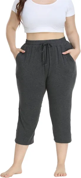 Kotii Women's Plus Size Capri Pants Summer Yoga Crop Sweatpants