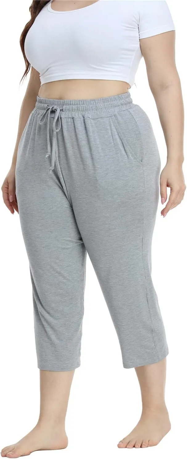 Kotii Women's Plus Size Capri Pants Summer Yoga Crop Sweatpants