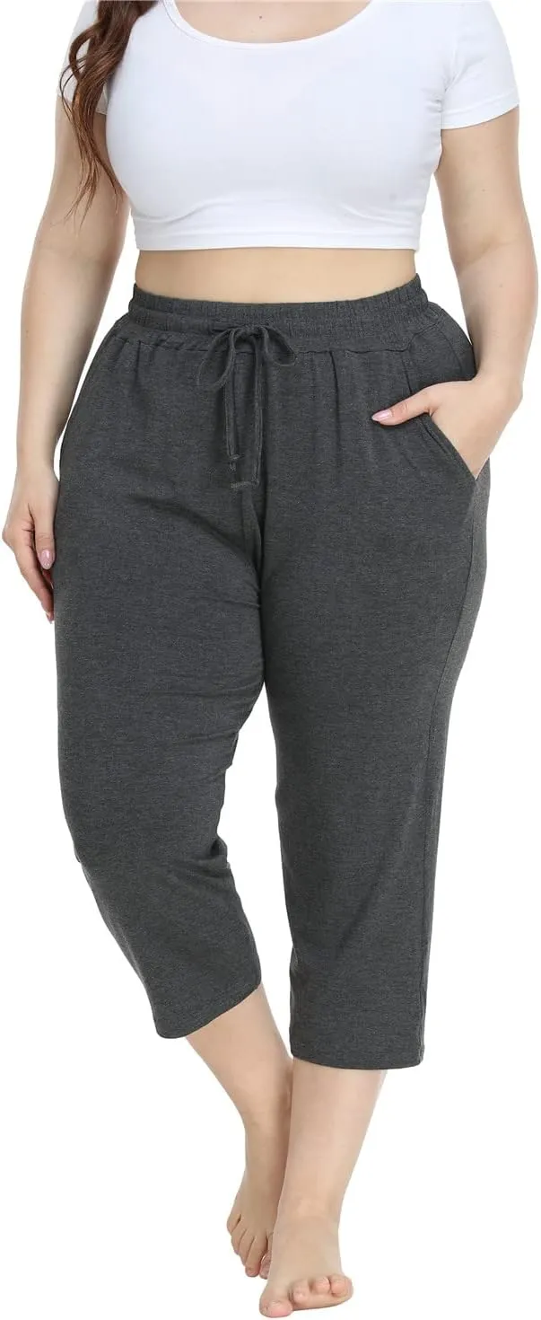 Kotii Women's Plus Size Capri Pants Summer Yoga Crop Sweatpants