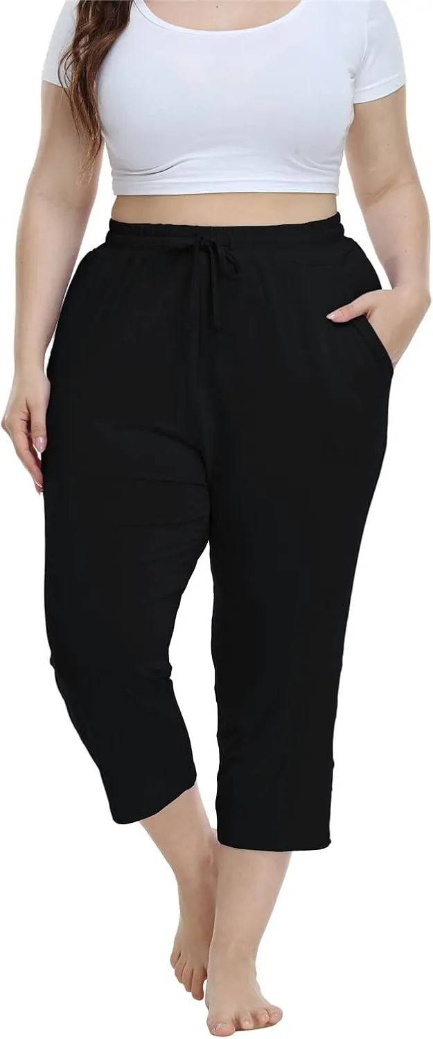Kotii Women's Plus Size Capri Pants Summer Yoga Crop Sweatpants