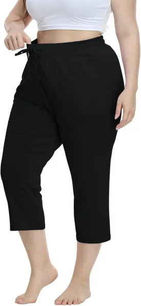 Kotii Women's Plus Size Capri Pants Summer Yoga Crop Sweatpants