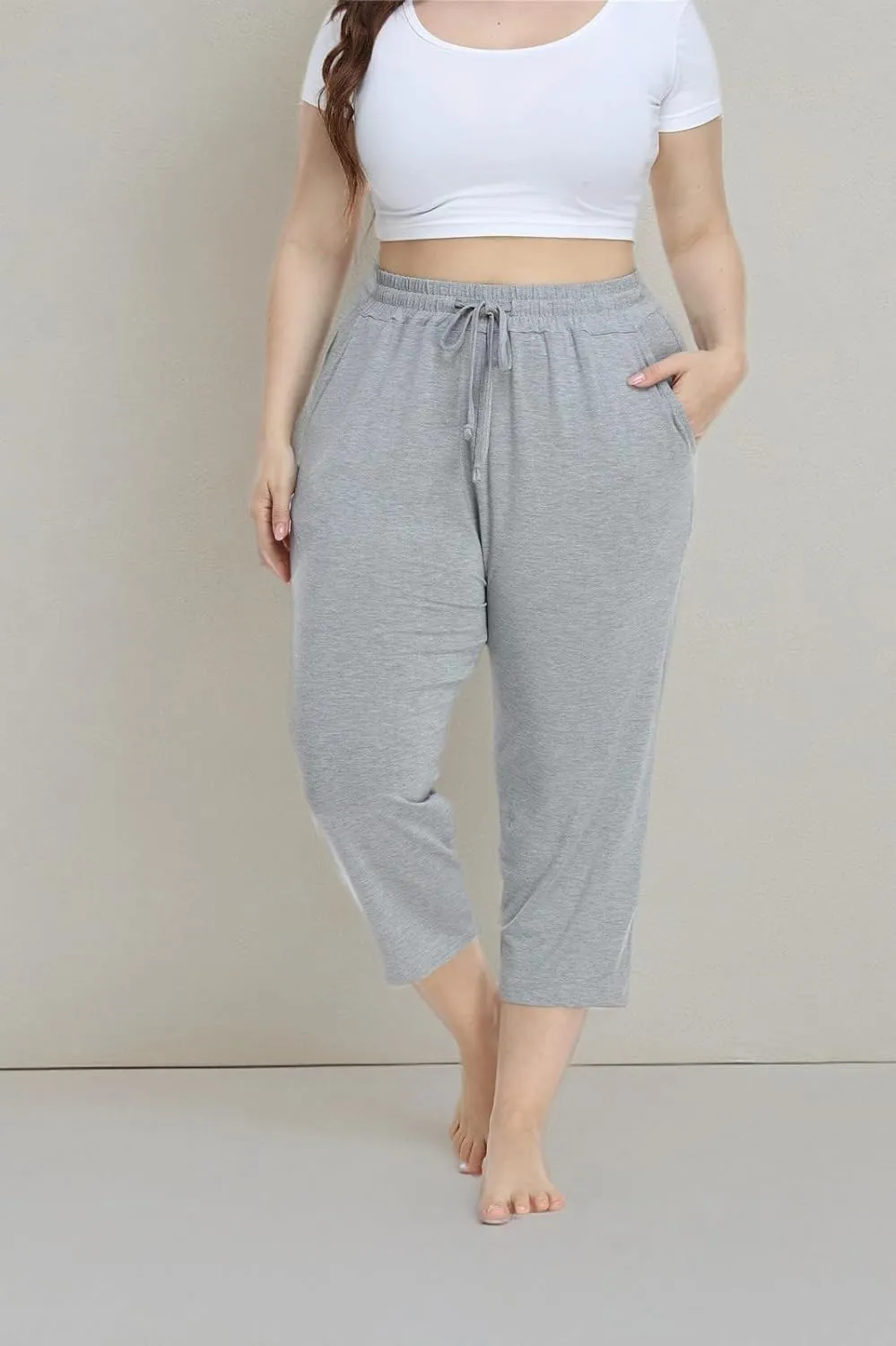 Kotii Women's Plus Size Capri Pants Summer Yoga Crop Sweatpants
