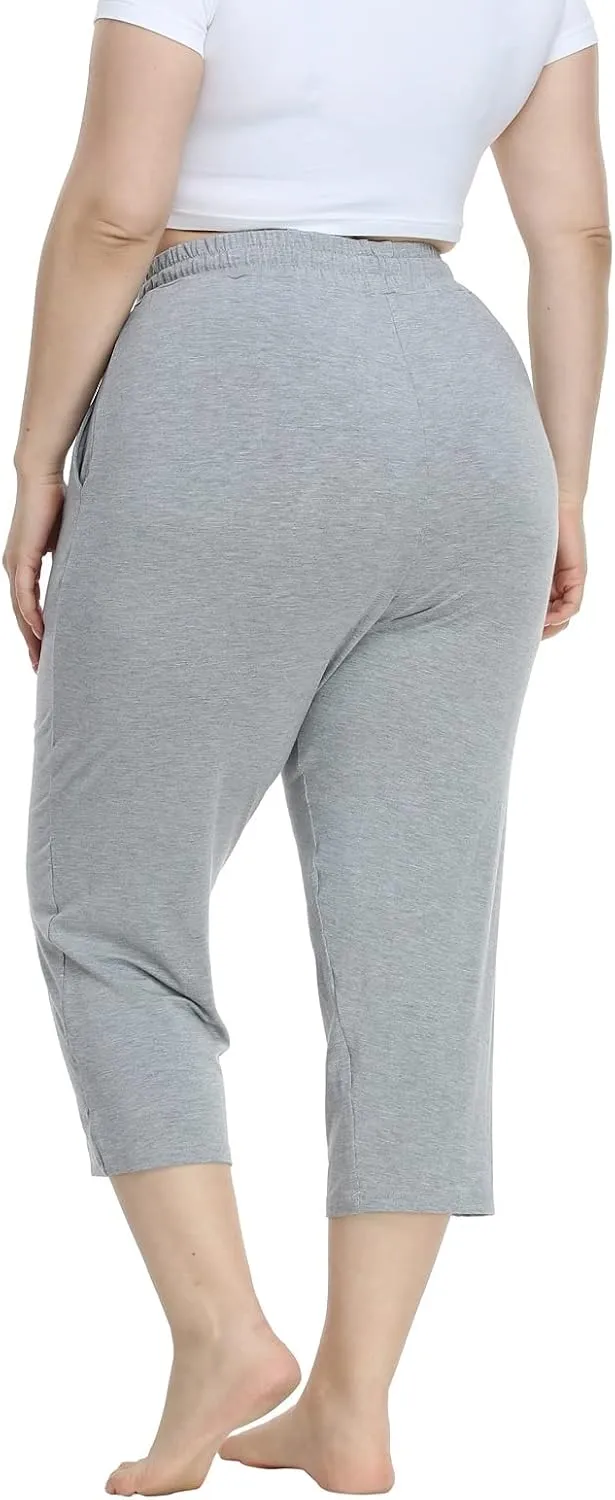 Kotii Women's Plus Size Capri Pants Summer Yoga Crop Sweatpants