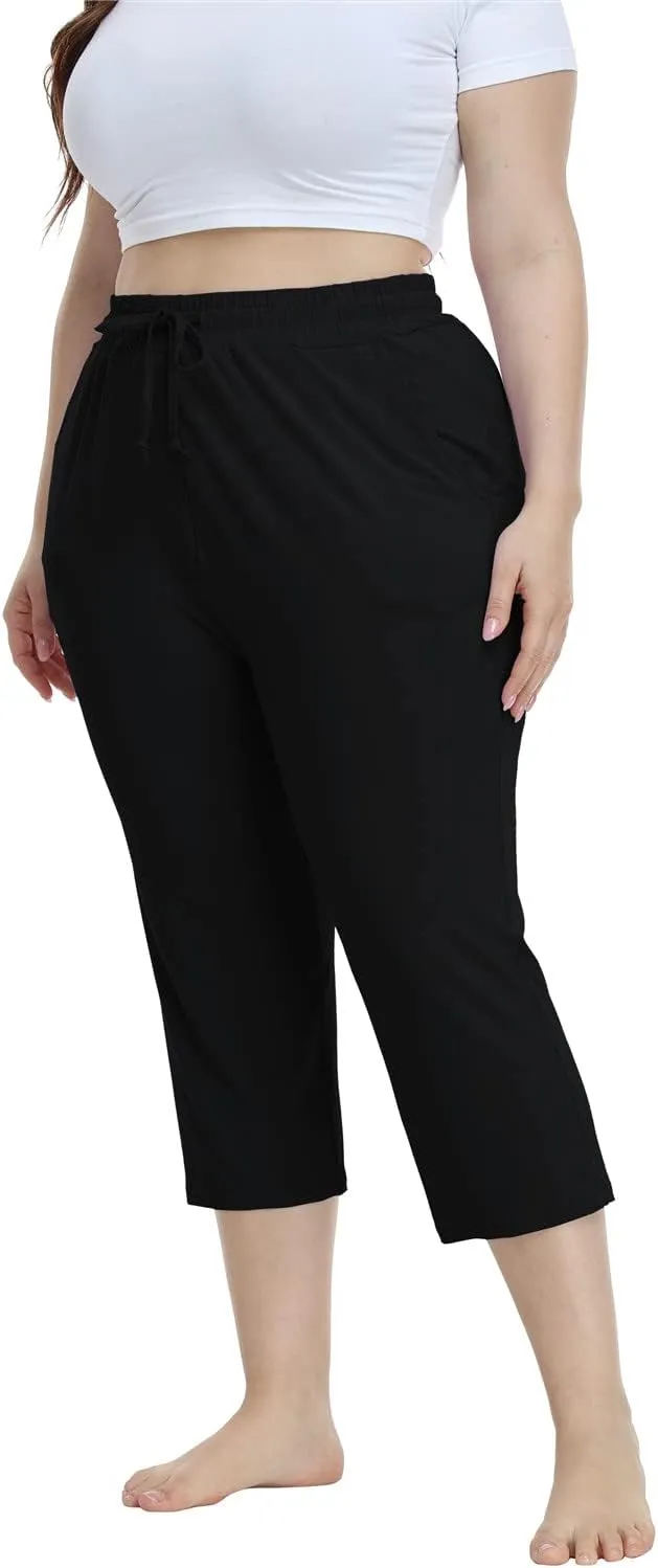 Kotii Women's Plus Size Capri Pants Summer Yoga Crop Sweatpants