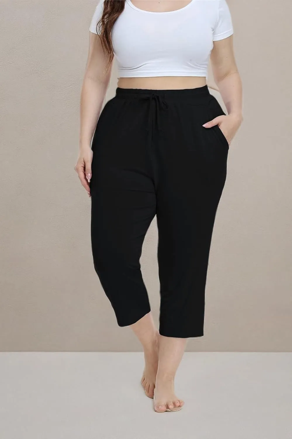Kotii Women's Plus Size Capri Pants Summer Yoga Crop Sweatpants
