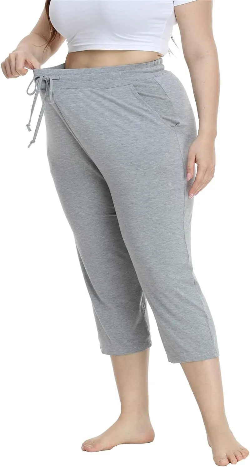 Kotii Women's Plus Size Capri Pants Summer Yoga Crop Sweatpants